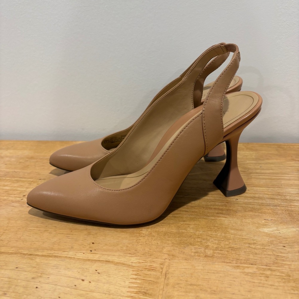 Vionic Adalena Slingback Heels Women Tan Size 7 Pointed Toe Leather Pumps